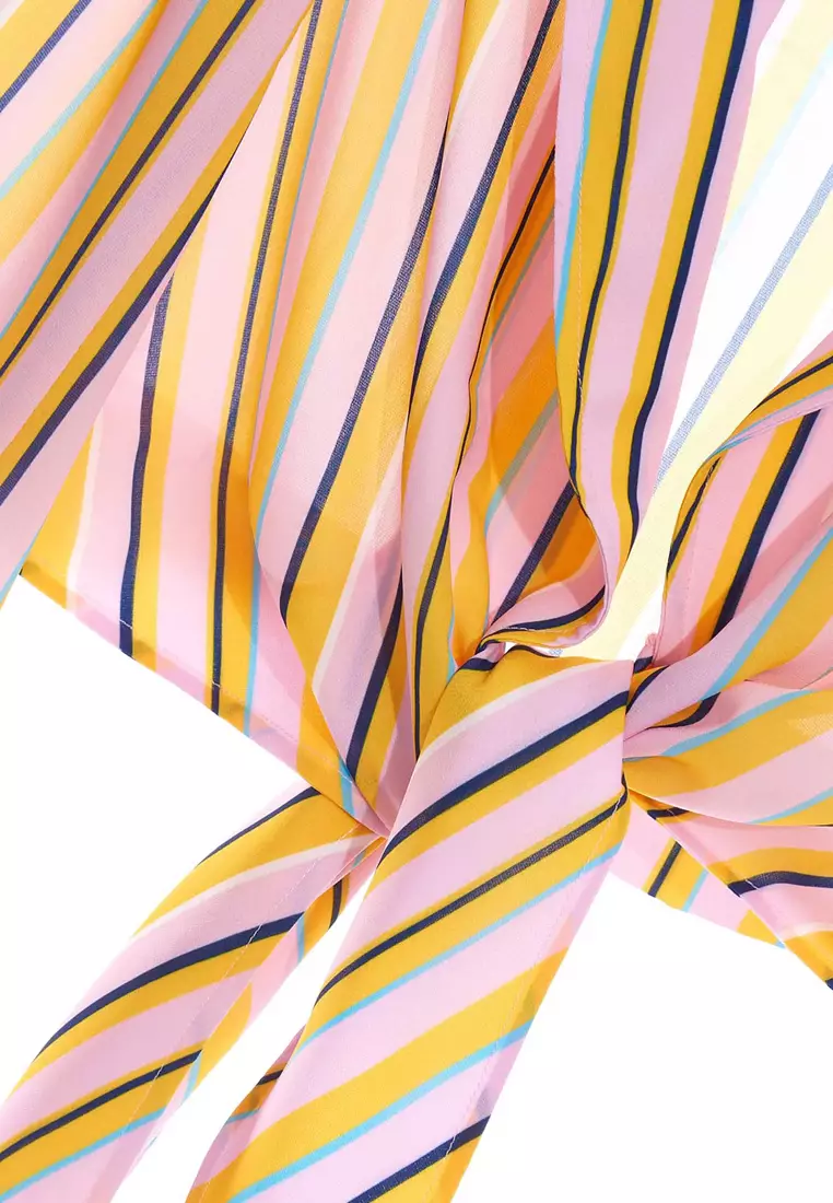 Summer Stripe Print Front Tie Knot Crop Outerwear