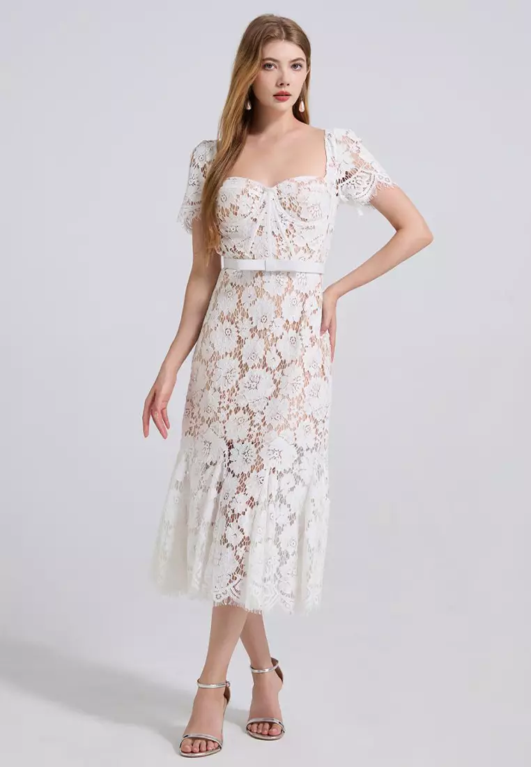 French high-end sexy square neck lace dress CA25070939W