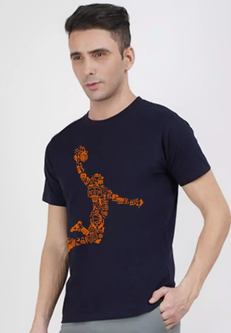 Basketball Men Graphic Blue Comfort Short Sleeve Cotton Running T-Shirt