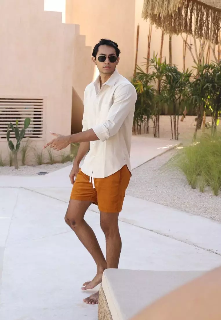 Sand Kemeja Linen Lengan Panjang Pria Cream | Linen Long Sleeve Shirt Men Cream