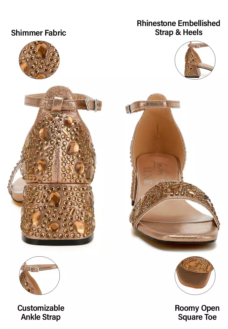 Rhinestone Embellished Shimmer Sandals in Bronze