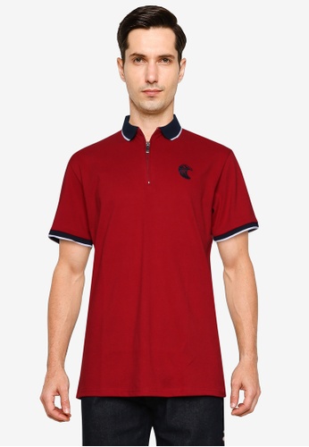 Fidelio red Embroidery Zipper Polo Shirt 76C48AAE1E8365GS_1