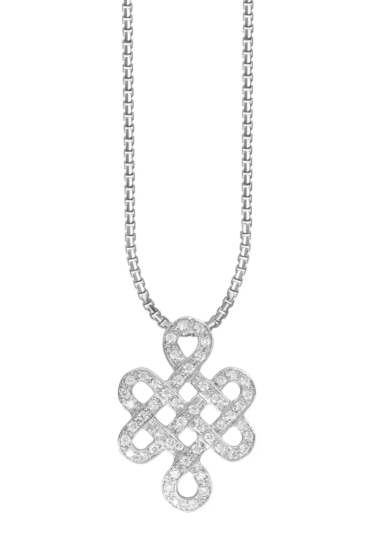 TOMEI Ruyi Knot Diamond Pendant, White Gold 750