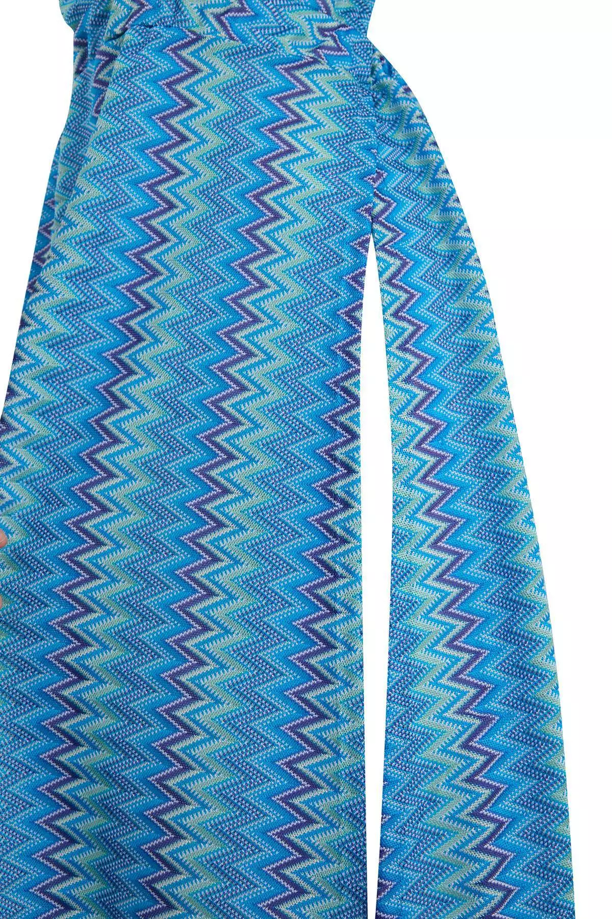 Blue Geometric Pattern Knitted Maxi Backless Beach Dress Tbess26El15
