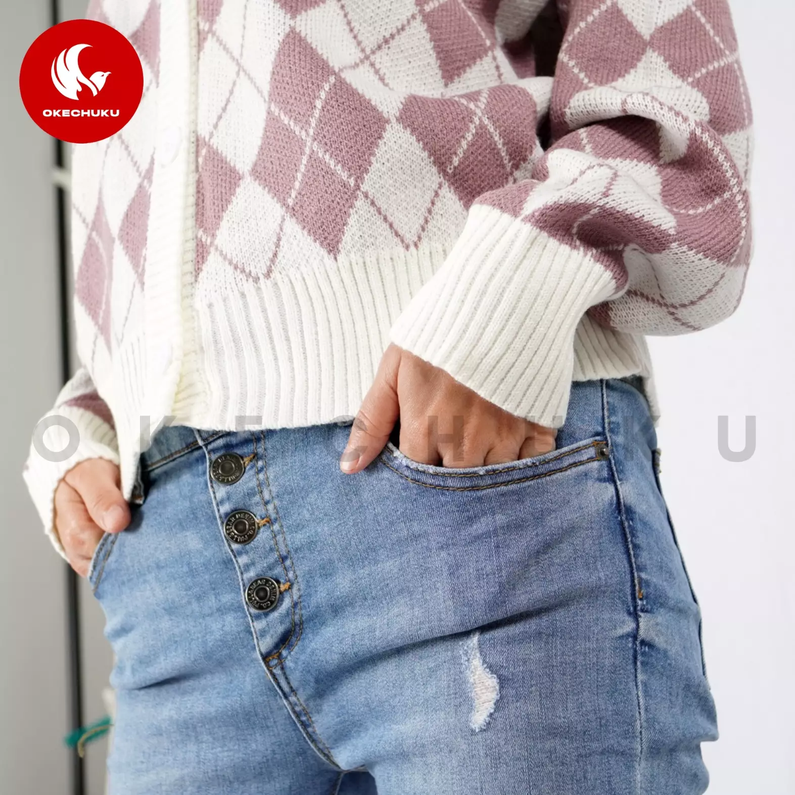 WINDY Cardigan Rajut Wanita Motif Kotak Knit Cardigan Korean Style - NILA