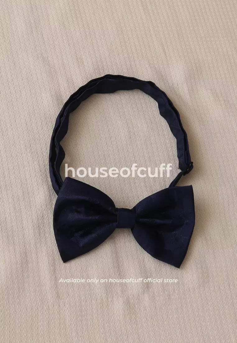 Houseofcuff dasi kupu pria bowtie pocket square jacquard navy motif
