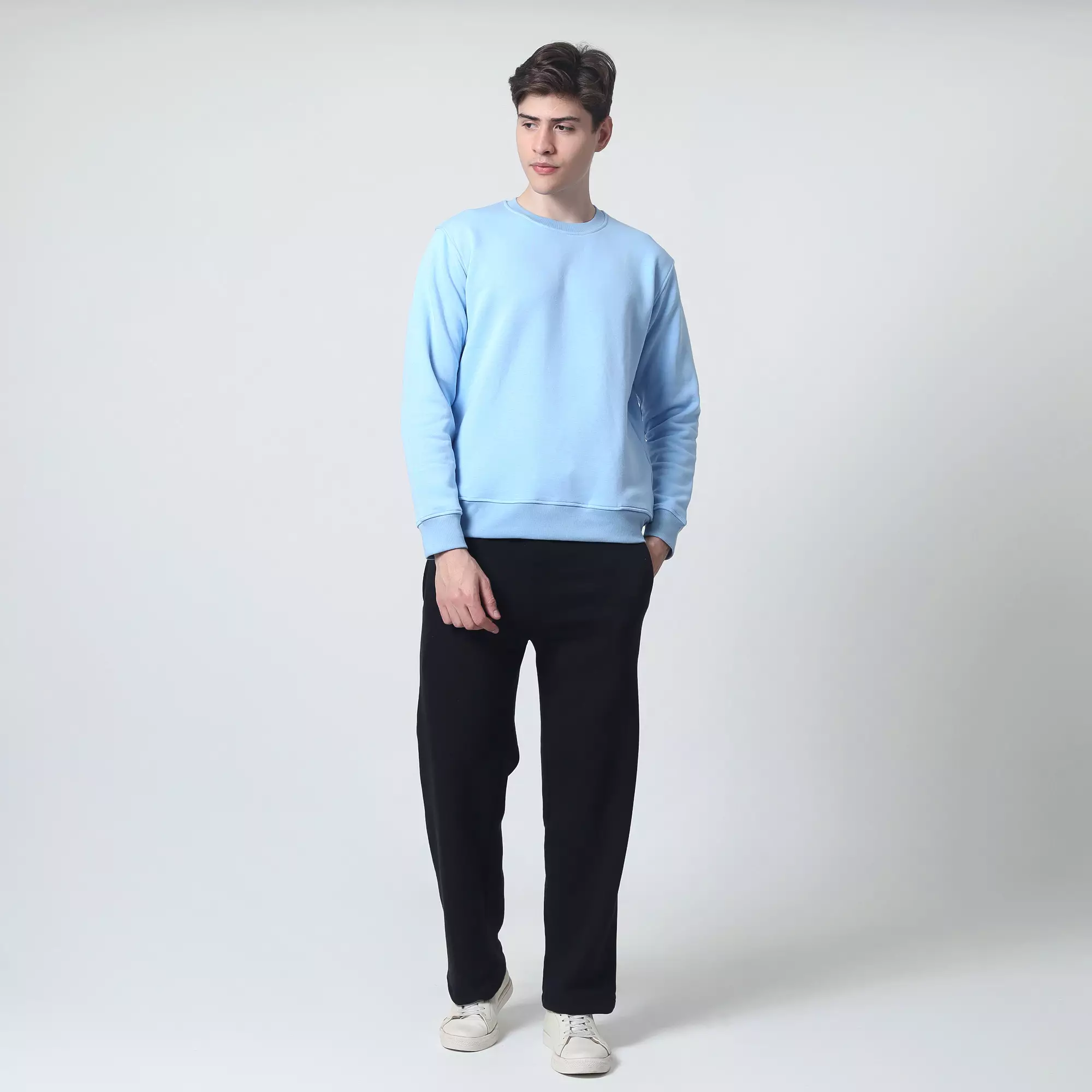 Cotton Well Coofy Crewneck Sweatshirt with Hidden Pocket Baby Blue | Sweater Polos Kantong Tersembunyi Biru Muda