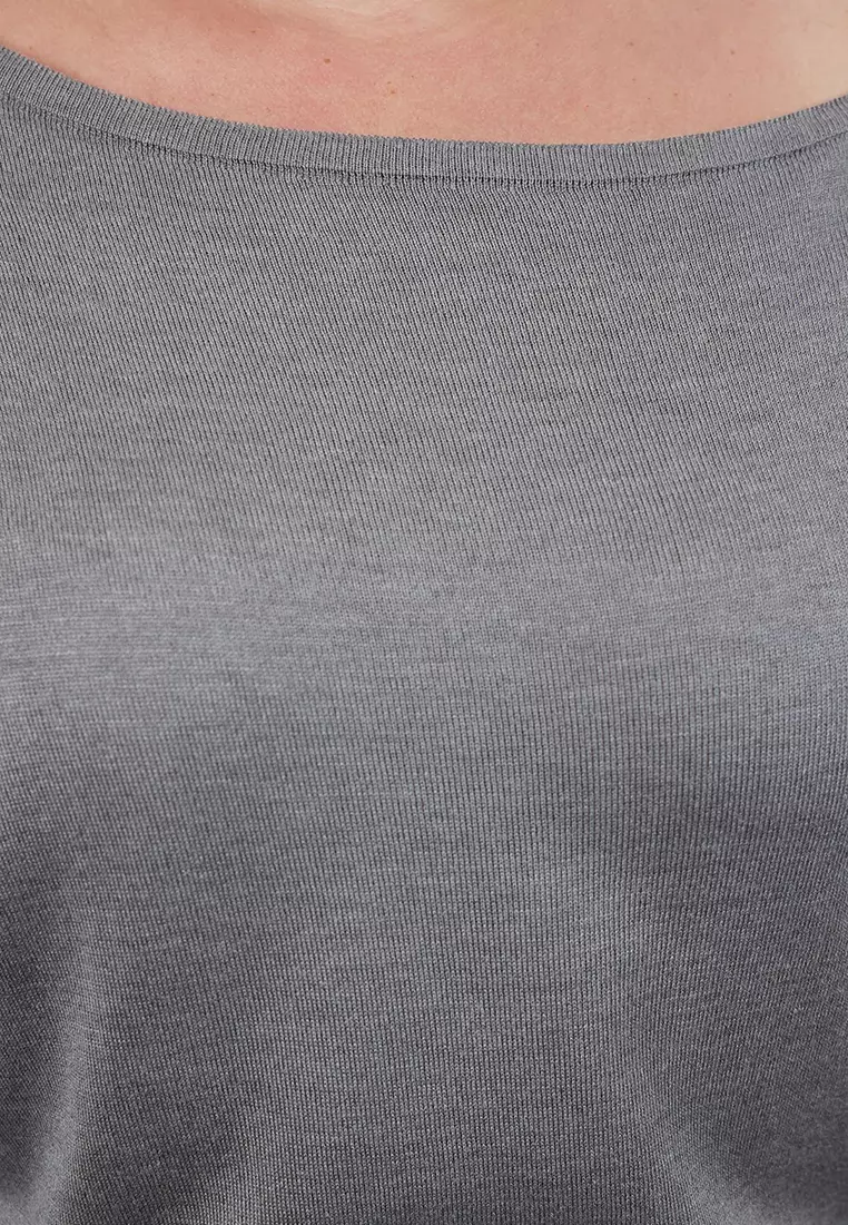 Gray Boat Neck Knit Sweater Tbbaw24An00041