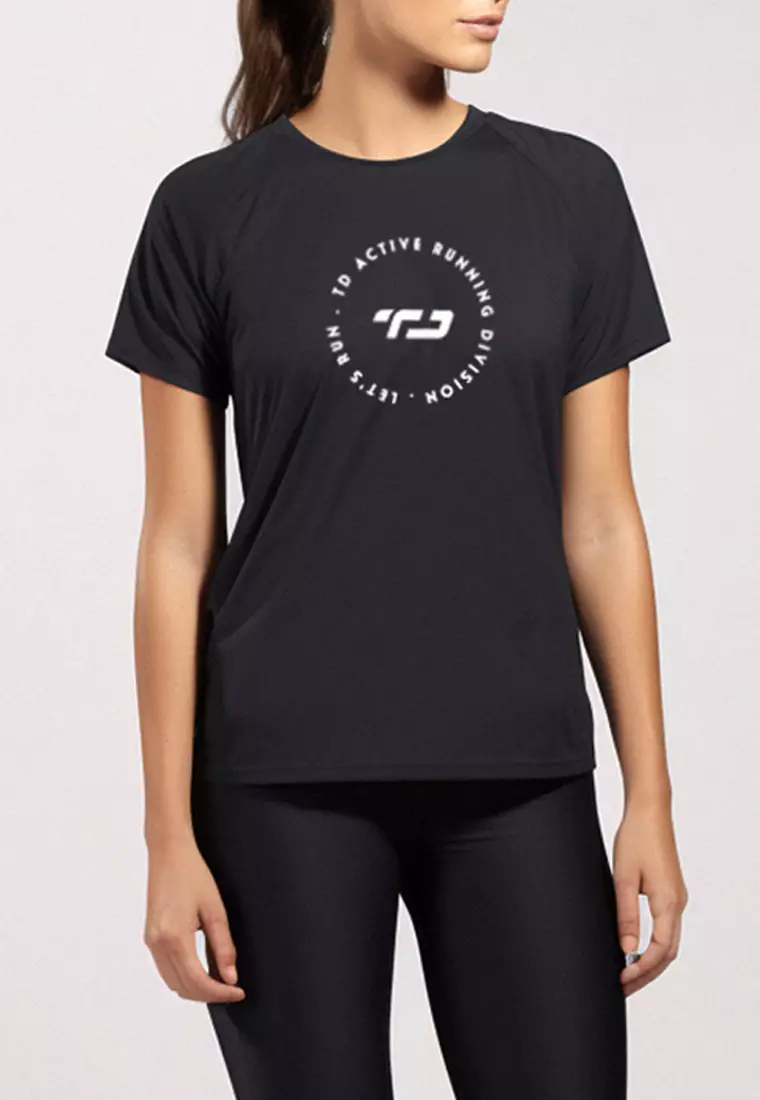 LSB85 kaos olahraga wanita tangan pendek lengan pendek lari running jogging td running circle hitam