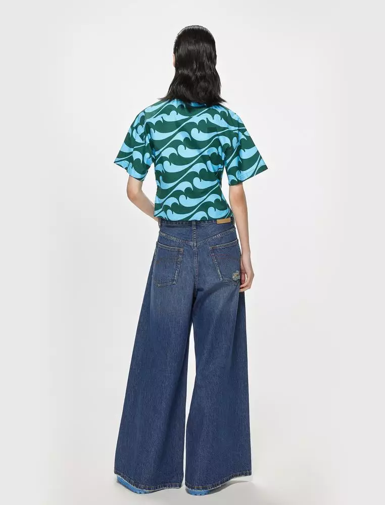 海浪印花通勤短袖襯衣