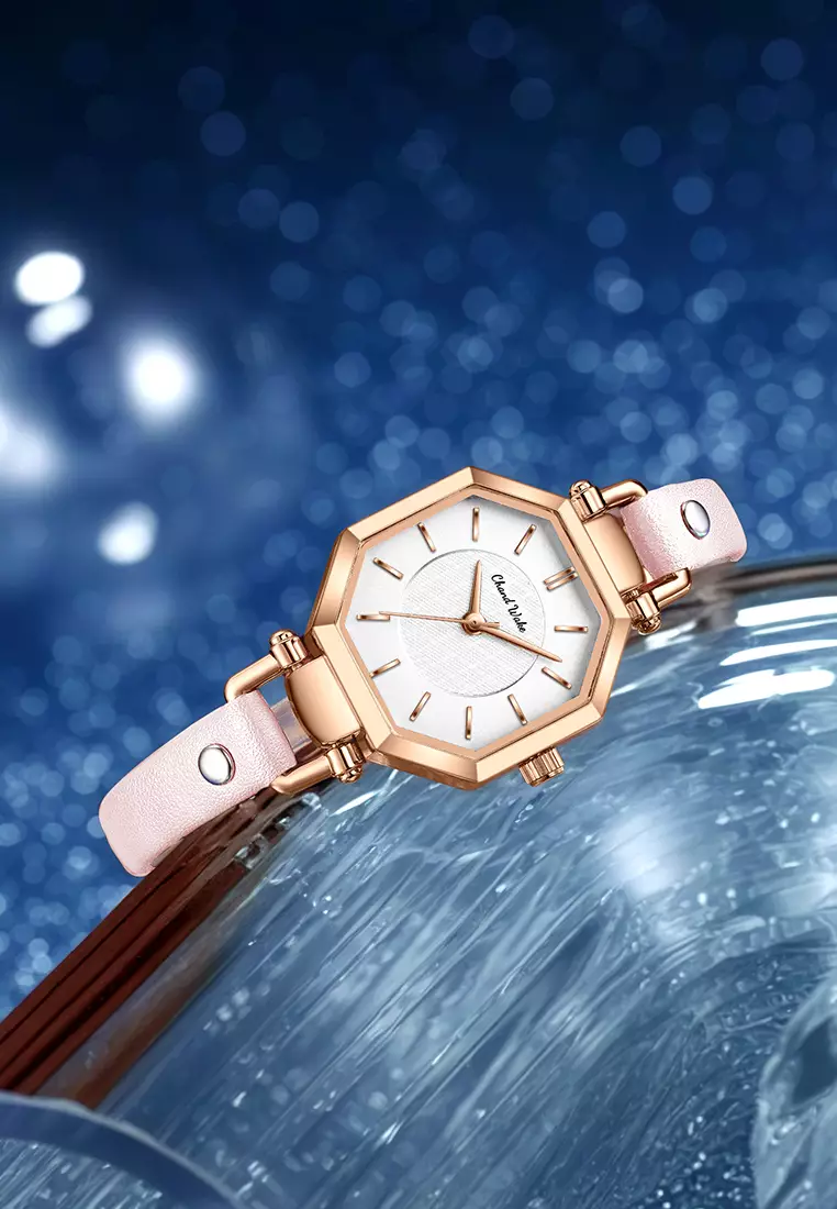 Jam Tangan Wanita Korea Anti Air Original Kuarsa Wanita Tali Kulit Jam Tangan Cewek Kotak Indah Pink