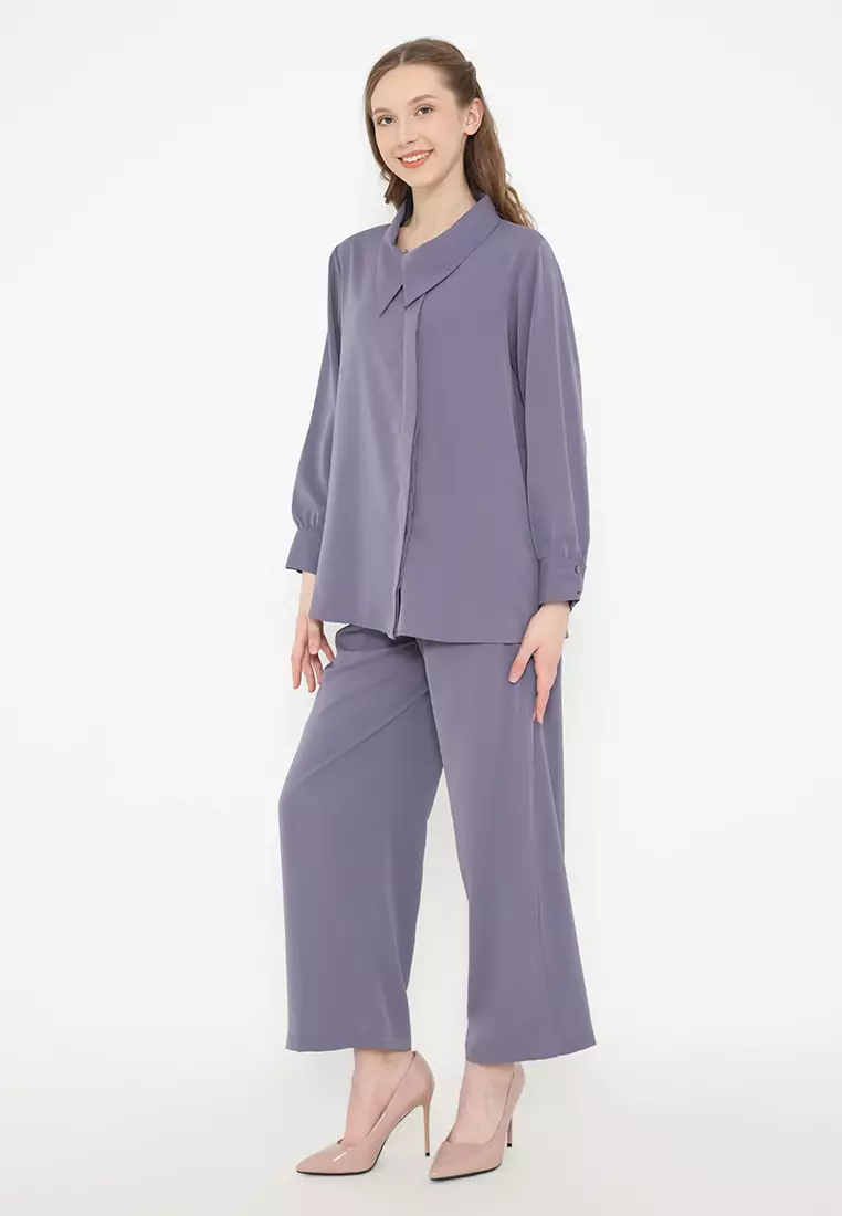 Draffery Blouse Long Sleeve In Deep Purple By Brilliant Girl Warna UNGU