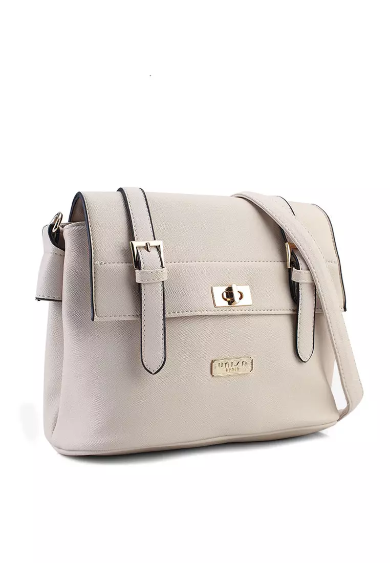 Saffiano Texture Mini Sling Bag With Turn Lock