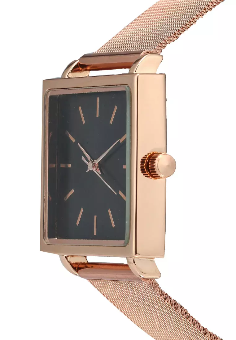 Gold strap sale black face watch