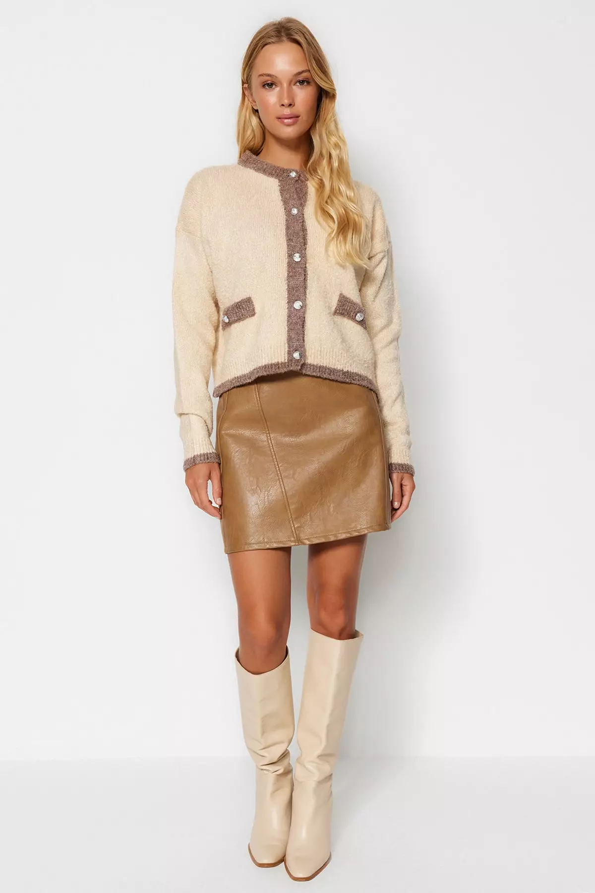 Boucle Thread Jacket Look Knitted Cardigan