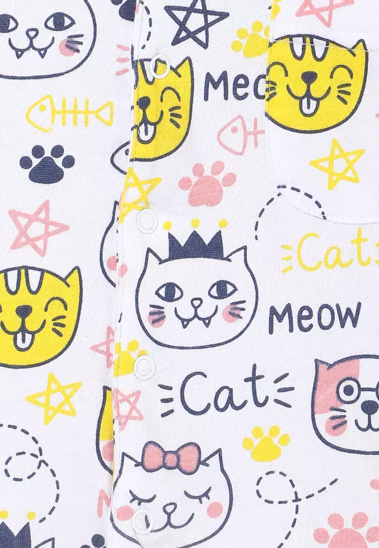 Baby And Kids Pajama Nightsuit Set - Meow Meow