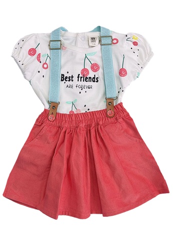Toffyhouse white and pink Toffyhouse Best Friends top and skirt set with suspenders FBB11KA83A4BA0GS_1