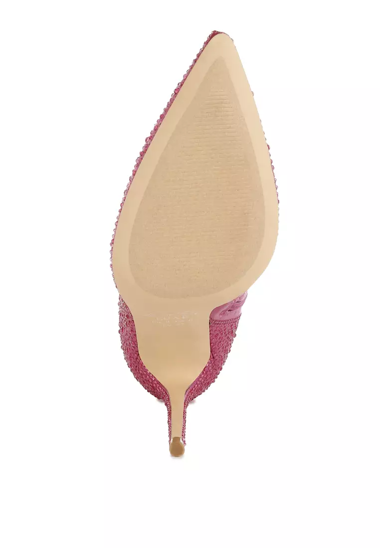 Rhinestones Embellished High Ankle Boots in Pink