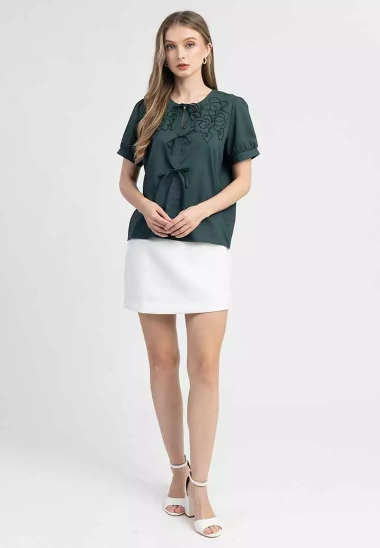 Elia Bow Front Top with Puff Short Sleeves