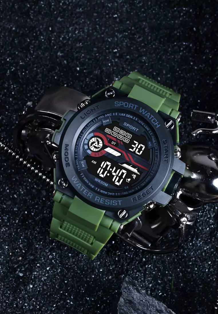 Jam Tangan Pria Analog&Digital Original Tali Silikon Anti Air Jam Tangan Cowok greenblack