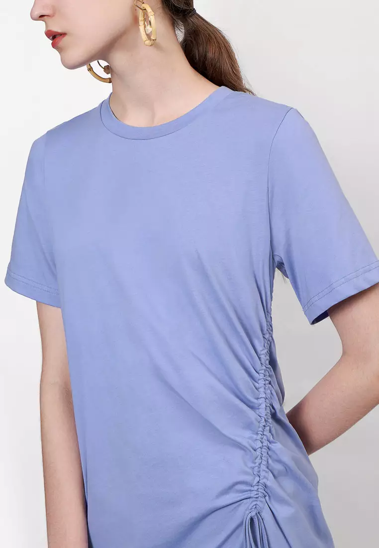 Ruched Gathered Midi Dress With Contrast Panel