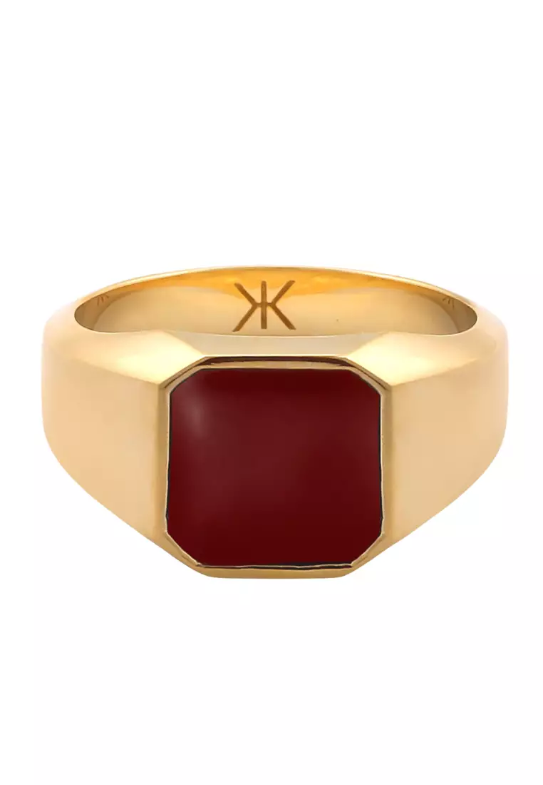 EXCLUSIVE Cincin Perhiasan Perak 925 Pria Signet Square Enamel Red Gold Plated