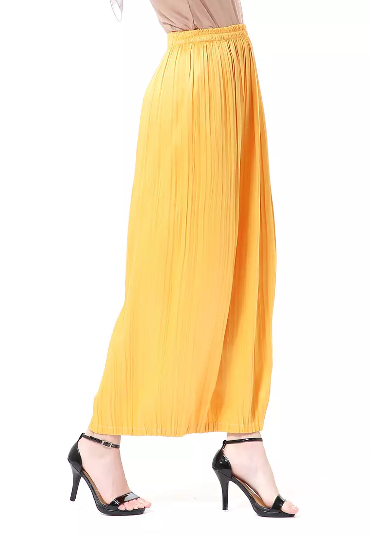 Angely Rok Plisket Rubbery Waist Fashion Wanita Simple - Gold