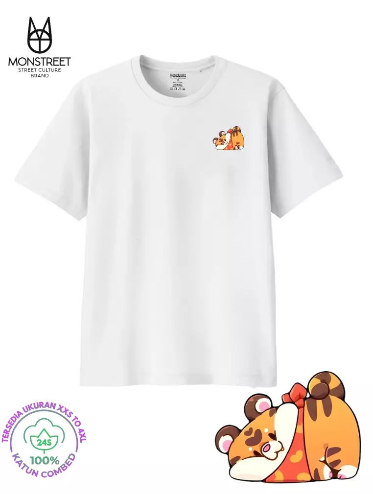 Monstreet Kaos Katun Combed 24S Grafis Reguler Fit Putih Tshirt UTR242 CUTE ANIMAL SERIES Cotton Combed 24S Graphic Tshirt Regular Fit White Tshirt