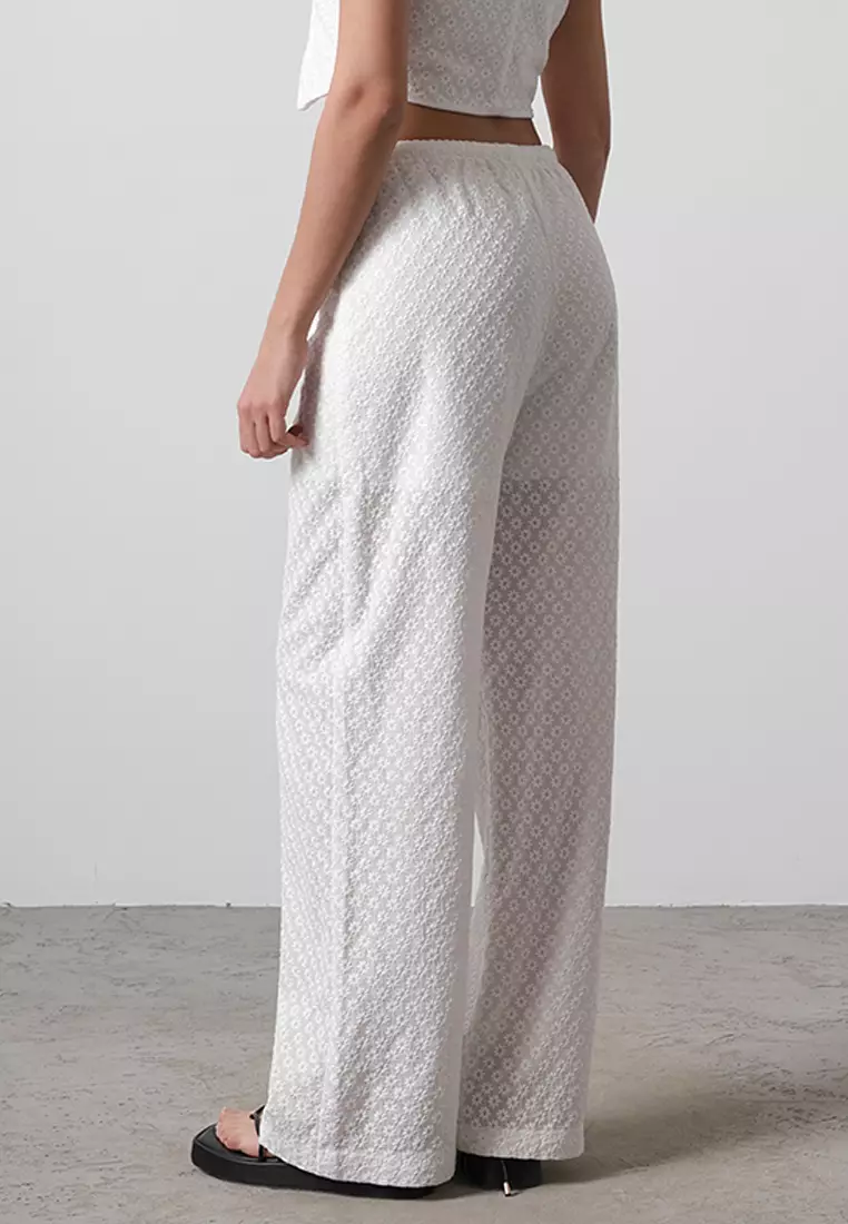 White Laced Brode Straight Cut Trousers TWOSS25PL00044