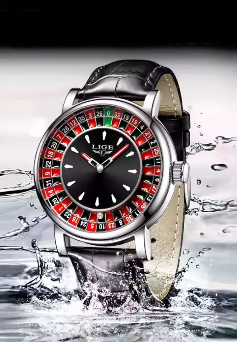 Unisex Roulette Light Weight Metal Alloy Quartz Watch, Leather Strap