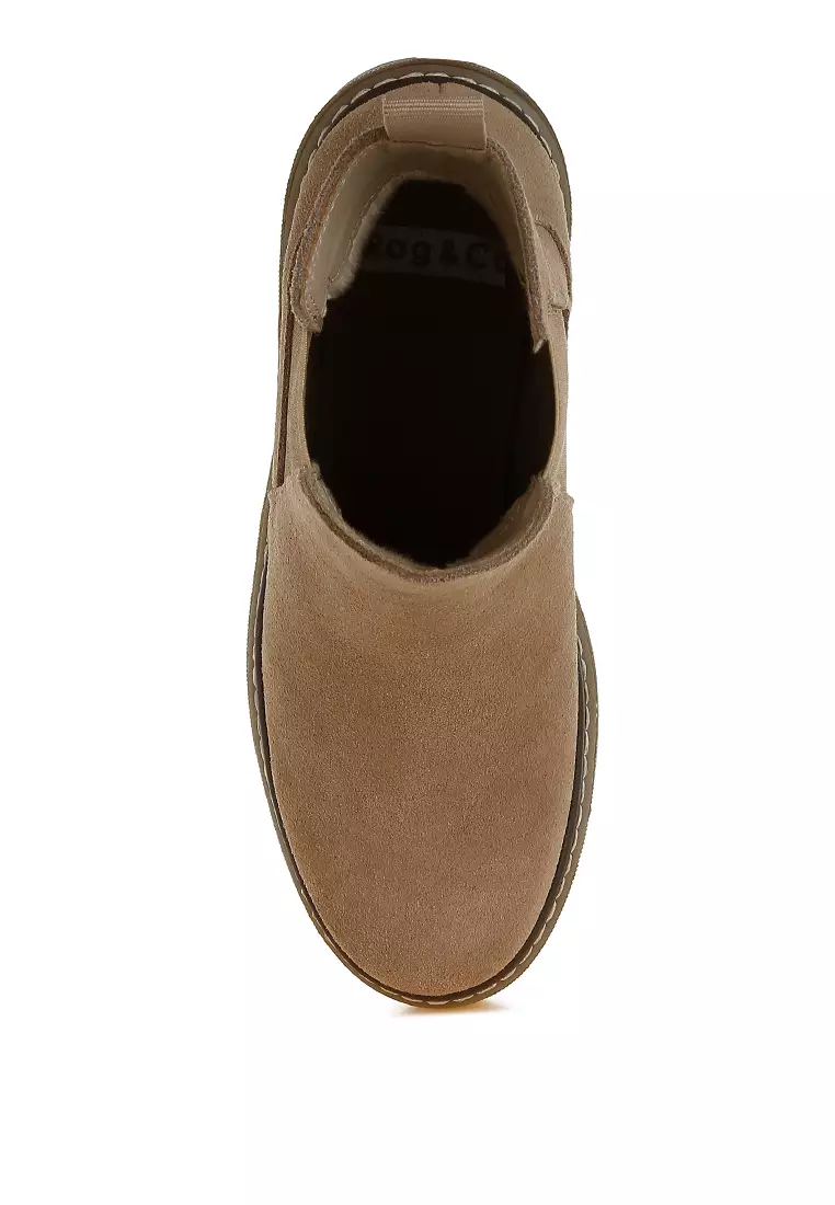 Sepatu bot Chelsea tebal berbahan suede warna krem