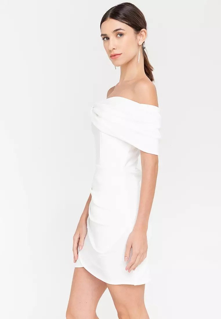 Raina Off-the-Shoulder Wrap Mini Dress