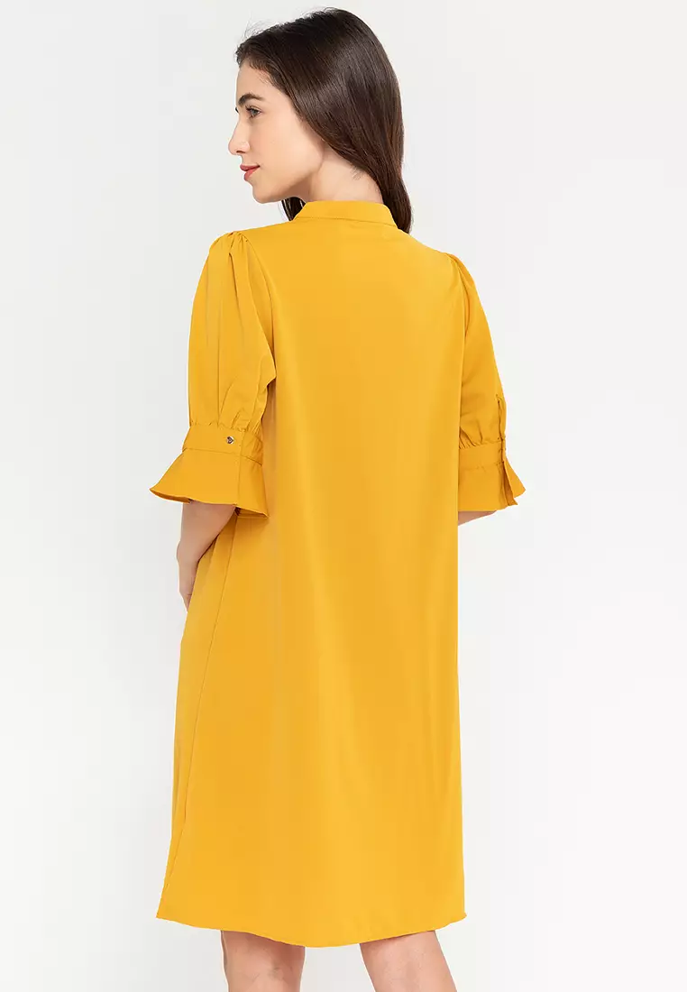 Caleesi Band Collar Puff Sleeves Dress