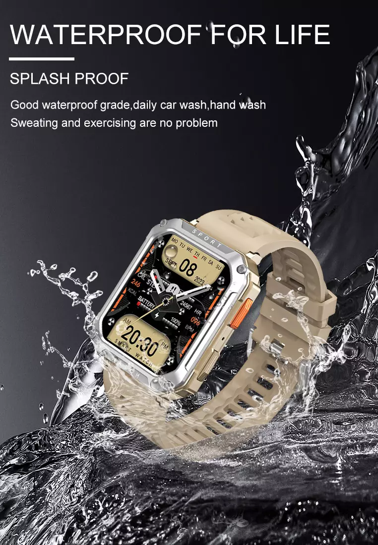 SmartWatch T8 Pro Layar Terang 2.01'' 320*385 TFT Anti Air IP67 Mode Multi-Olahraga Khaki