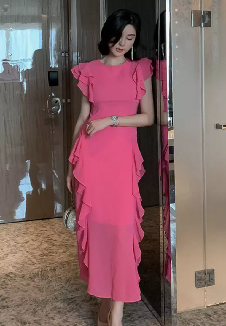 Korean Style Chiffon Slim Long Fishtail One-Piece Dress A21051301RD