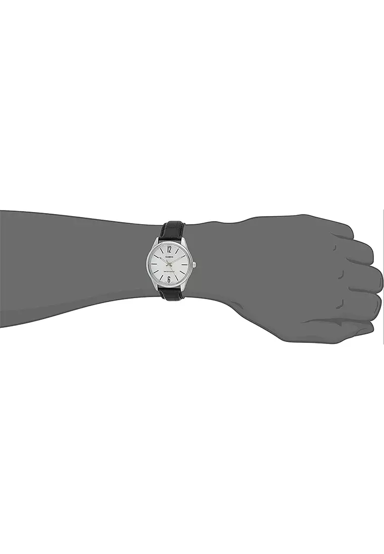 Casio - Jam Tangan Pria - Silver - Black Leather Strap - MTP-V005L-7BUDF