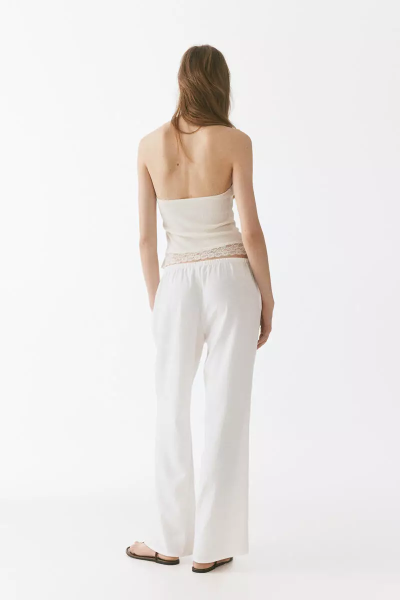 Linen-blend drawstring trousers