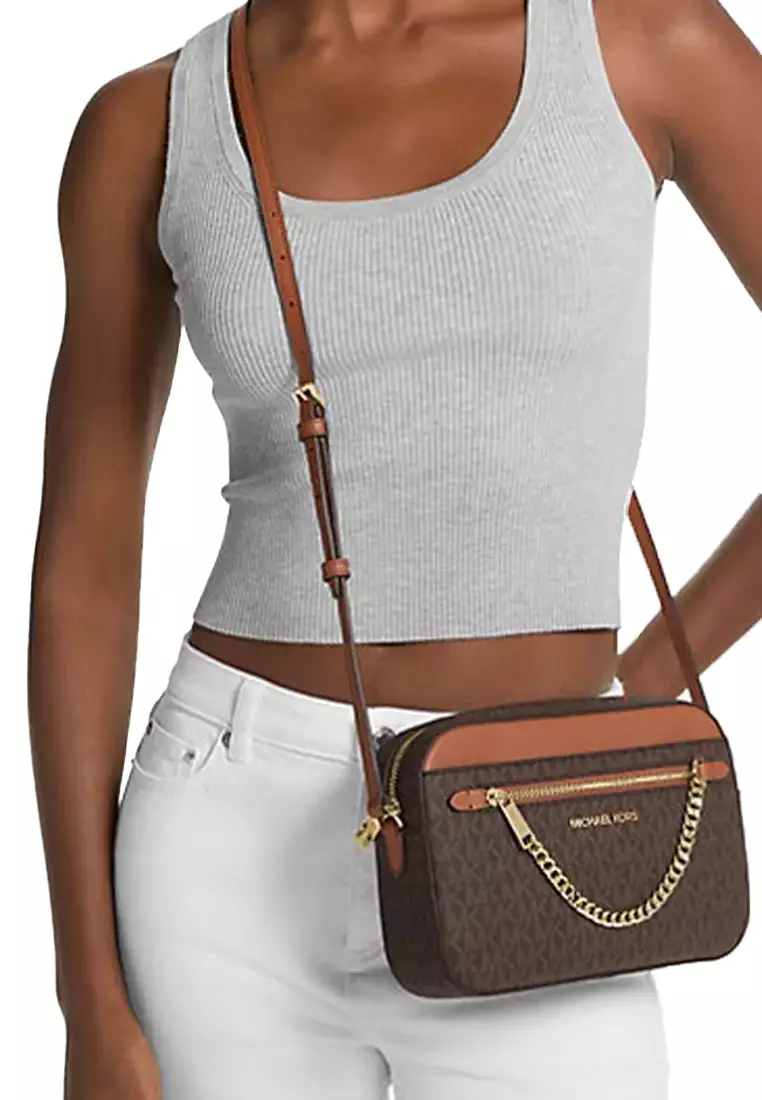 Jual Michael Kors Jet Set Large Logo Crossbody Bag In Brown