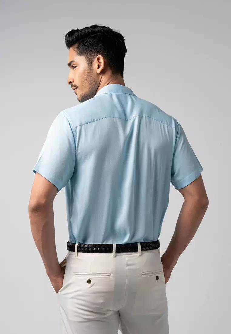 Cuban Viscose Soft Blue Casual Shirt