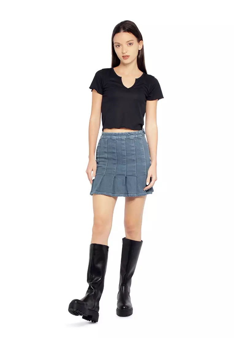 Black V Neck Rib Knit Top
