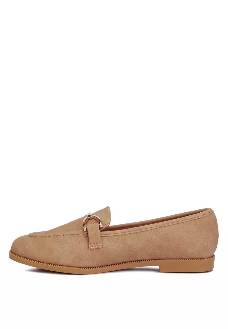 Horsebit Detail Flat Loafers in Beige