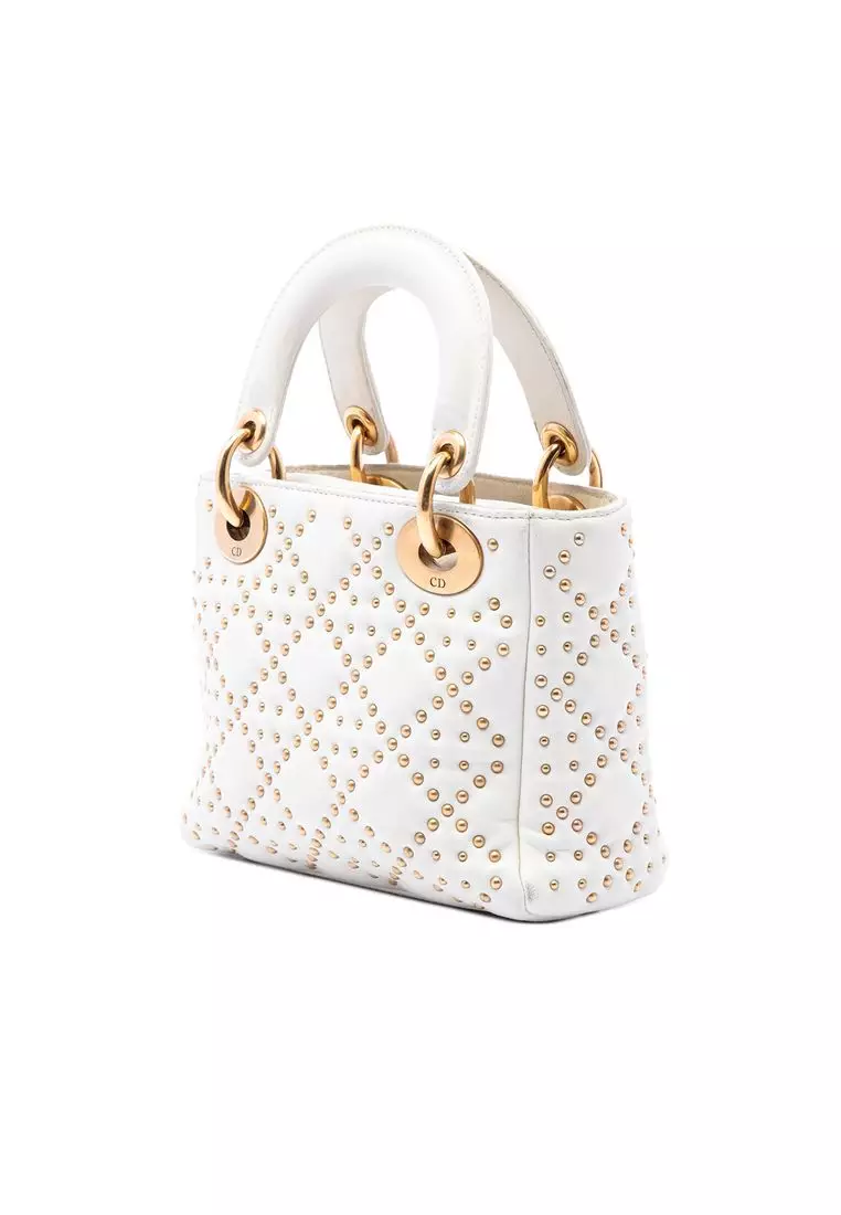 Pre-Loved Dior Mini Lambskin Cannage Studded Supple Lady Dior