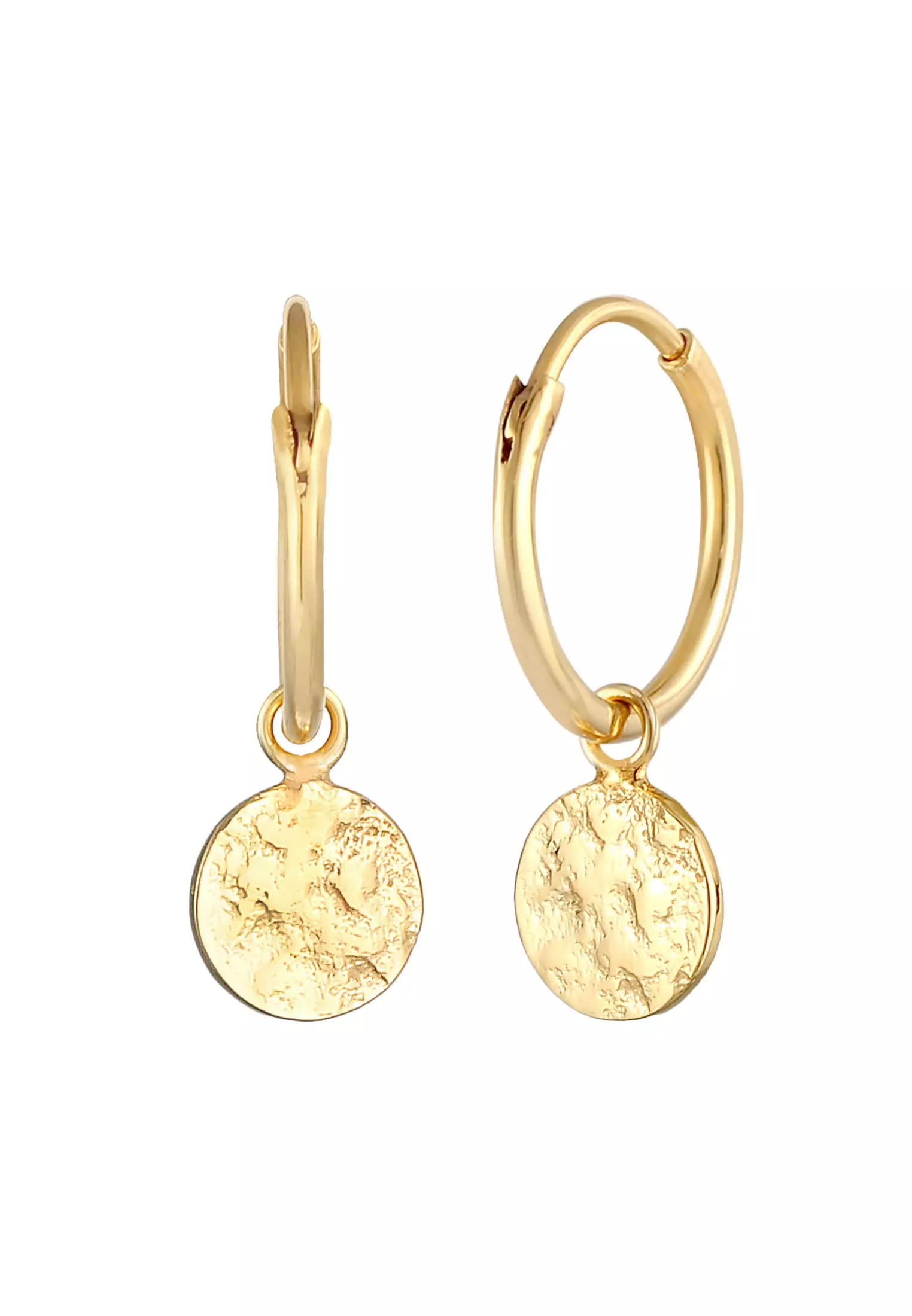 Earrings Creoles Platelet Coin Organic Look Gold Plated