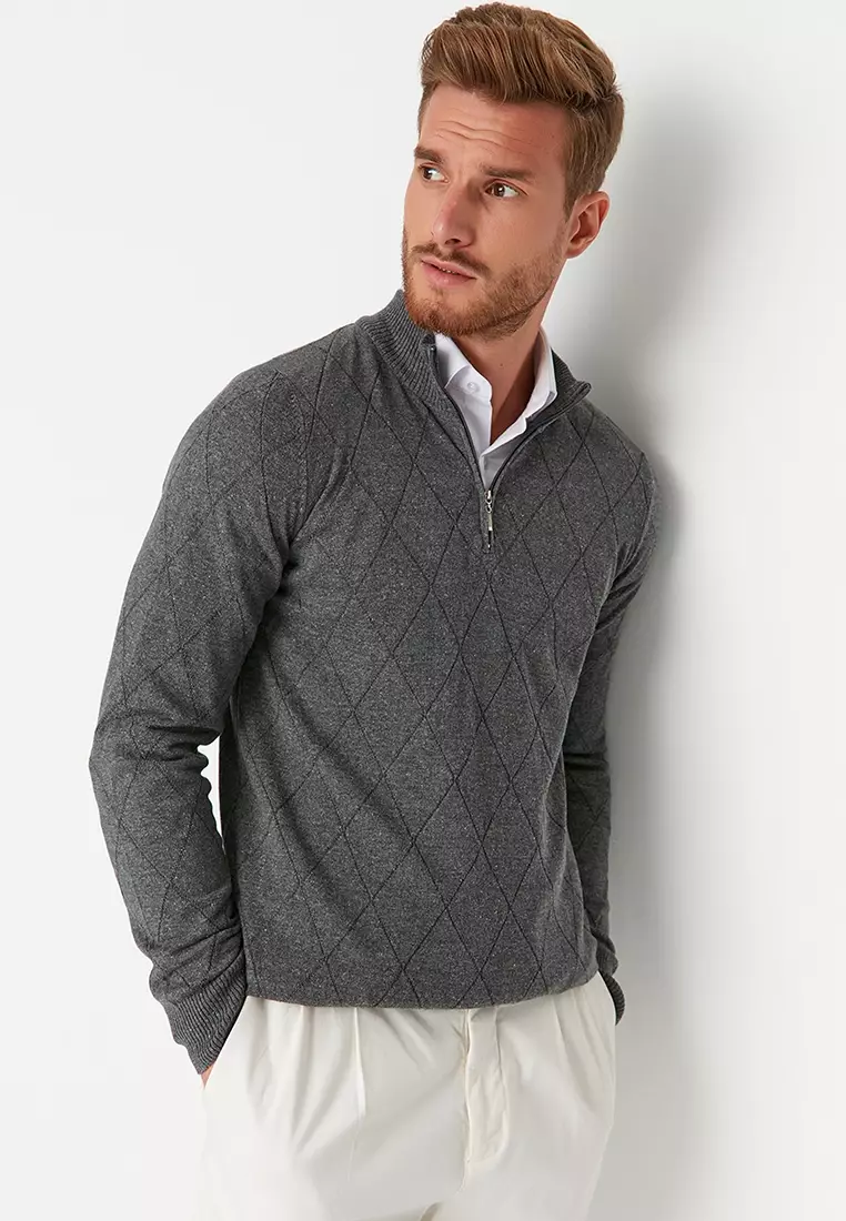 Slim Fit Half Zip Knit Sweater