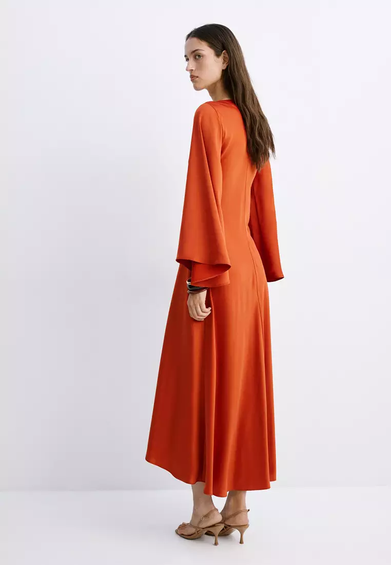 Flared-Sleeves Satin Dress
