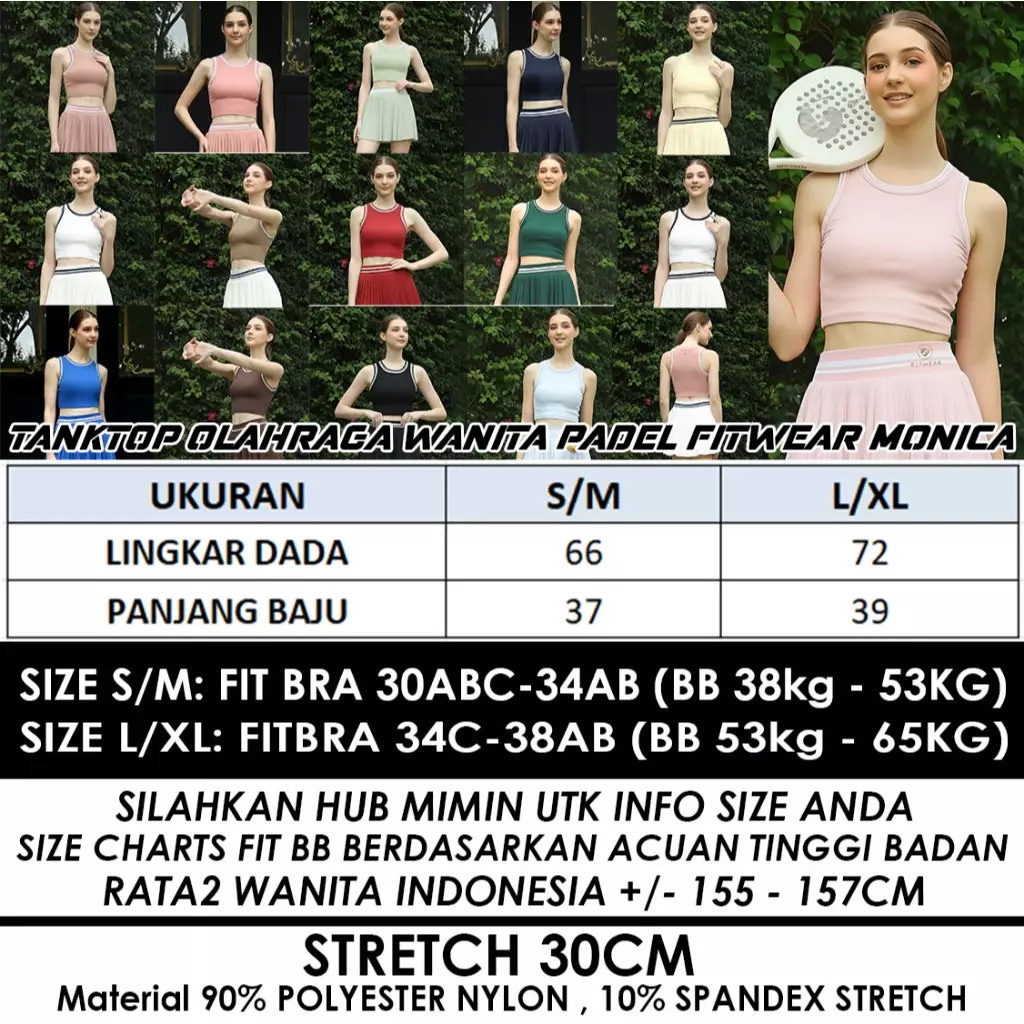 Fitwear Tanktop Olahraga Padel Wanita MONICA RIB CROP TANKTOP - PEACHY