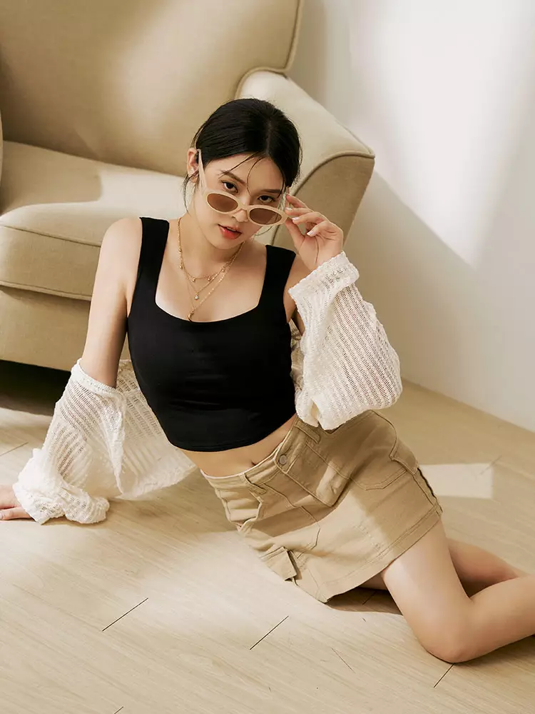 彈性棉質多口袋A字短裙《CA2935》