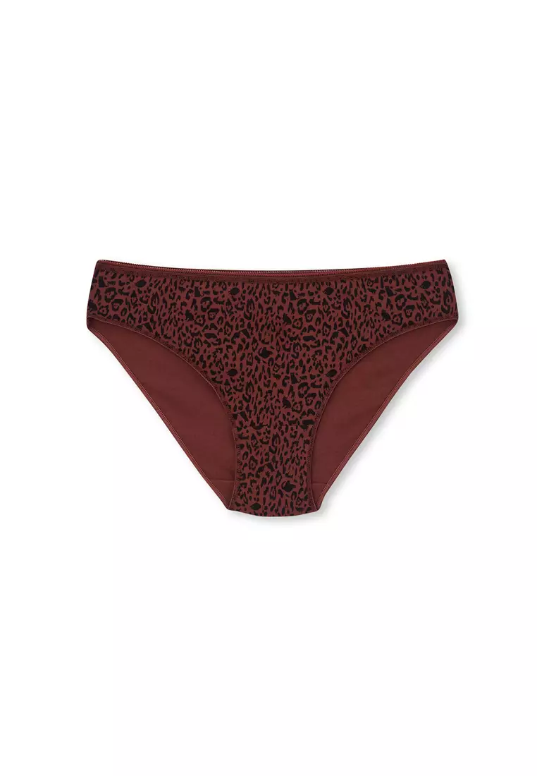 3-Pack Red Brown-Dark Beige Basic Briefs, Leopard Print, Underwear for Women