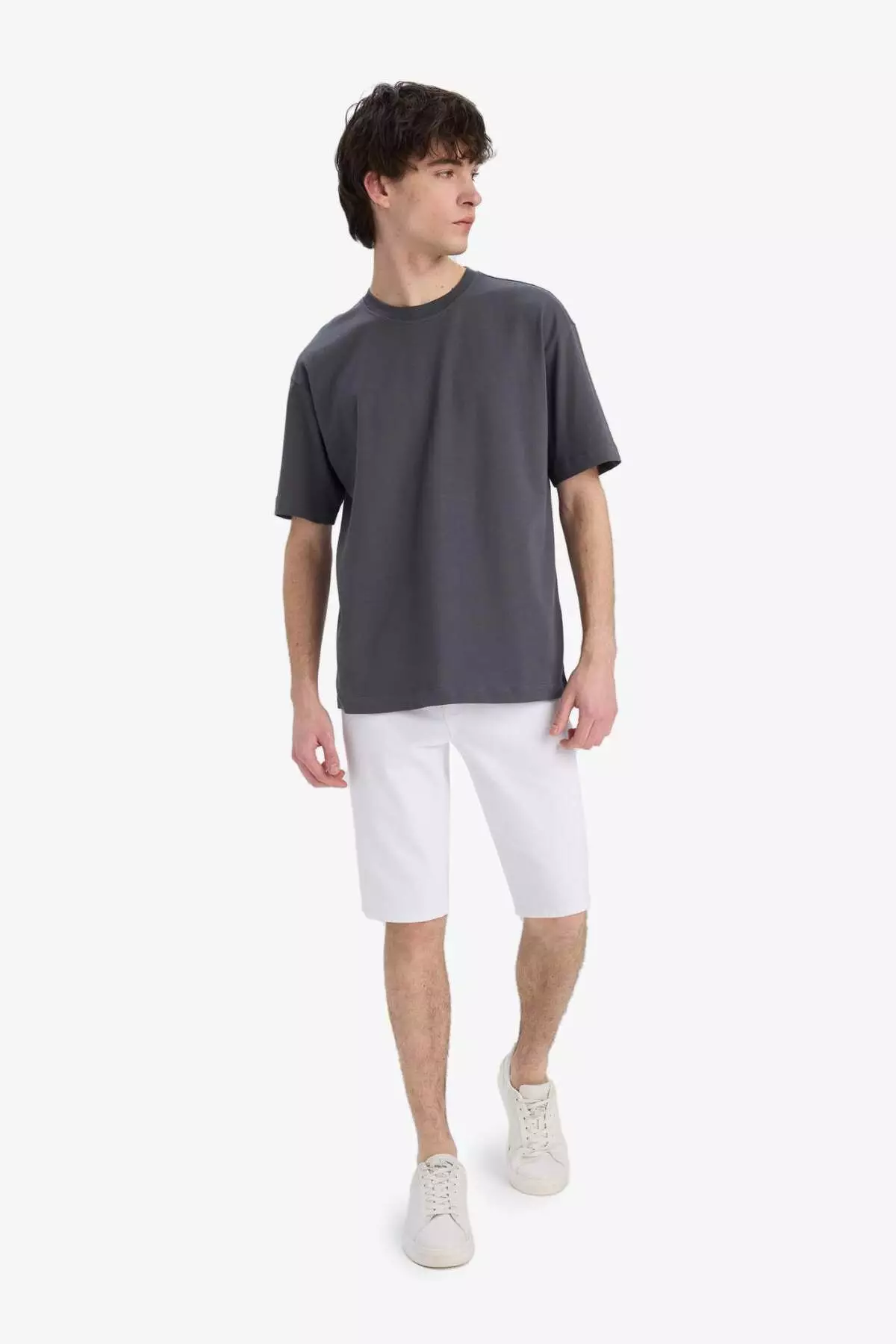 100% 棉 寬鬆闊管圓領基本款淨色短袖T恤 E6885Axns