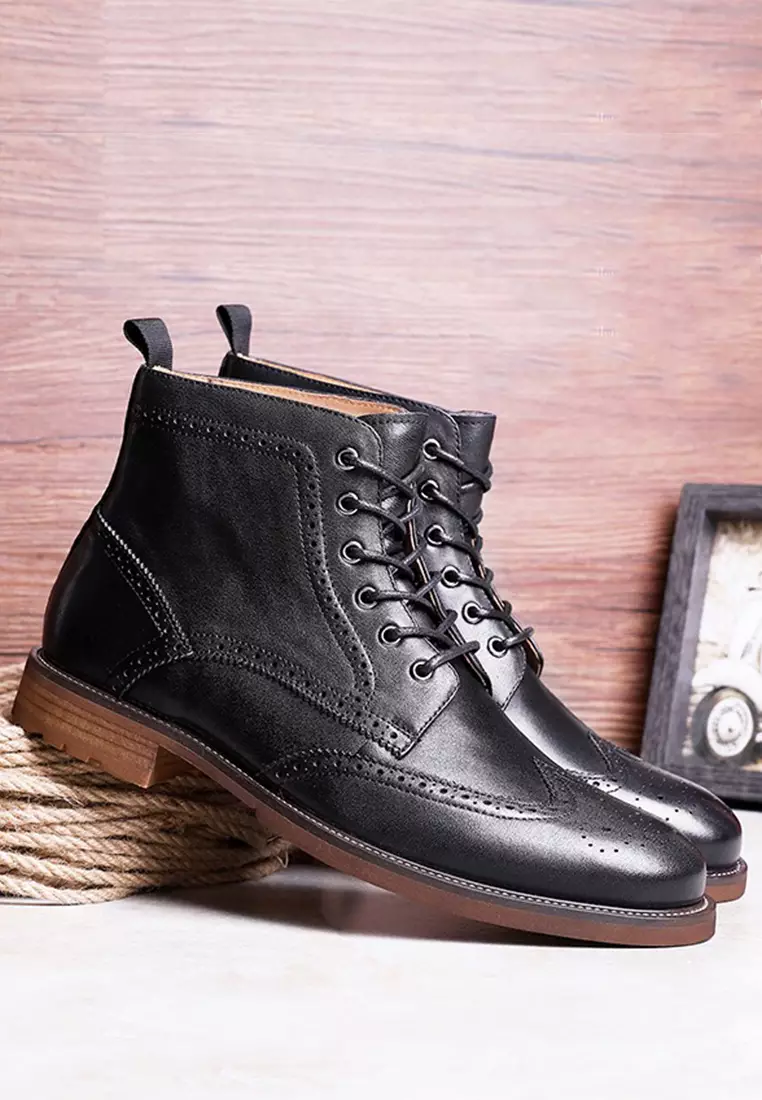 Mens black sale leather brogue boots